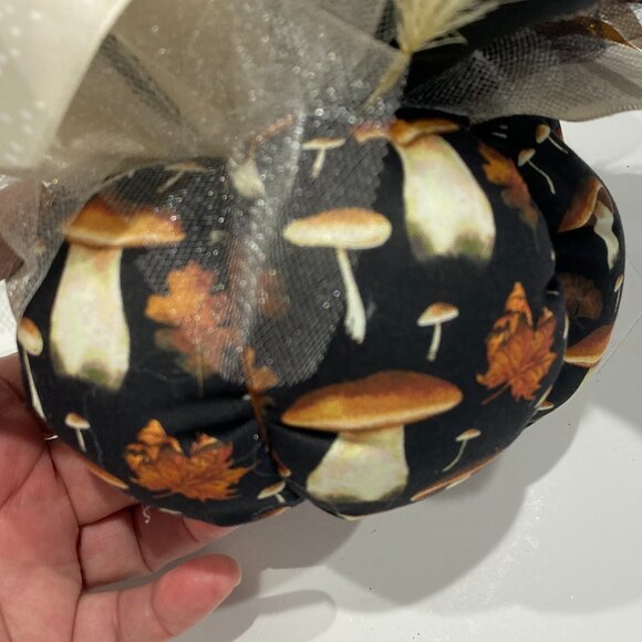 "Mushrooms in The Wild" handmade pumpkin 6.5" x 6.5" black, brown and ivory. - Picture 3 of 5